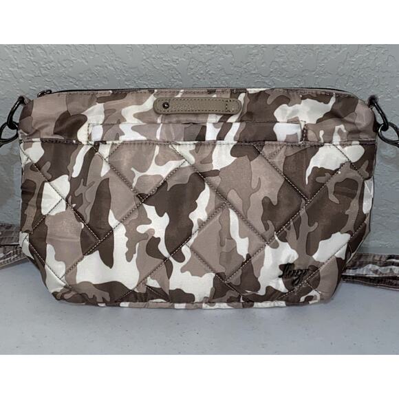lug Handbags - Lug Flare Crossbody Bag‎ Purse RFID Interior Camo Camouflage Sand Taupe Brown